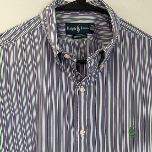 Lauren Ralph Lauren Other - Ralph Lauren Men's 16.5 Classic Fit 100% Cotton Purple/Green Striped Dress Shirt